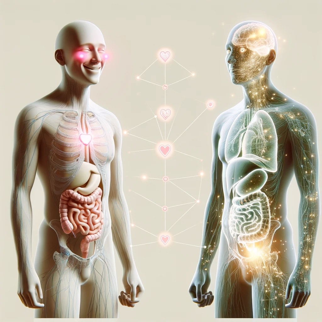 Esse sistema de percepção pode ativar diferentes ramos do sistema nervoso autônomo, que nos preparam para reagir de maneiras específicas. Quando nos sentimos seguros, o ramo ventral do sistema nervoso autônomo é ativado, o que facilita a conexão e a interação social calorosa. Esse estado ventral nos ajuda a estar abertos e disponíveis para os outros, melhorando nossa capacidade de comunicação e expressão emocional. Como o corpo reage em um relacionamento